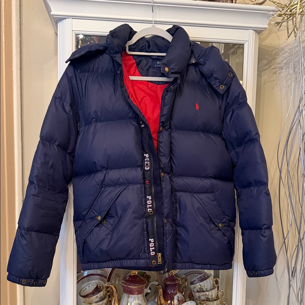 Polo by Ralph Lauren Kids Dark Blue Puffer Coat with Red Accents